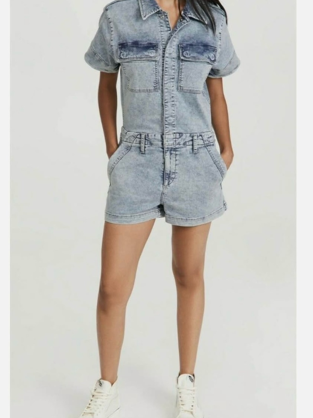 Authentic Joe’s Jeans the French Terry Stretch Denim Shorttail Romper - Medium